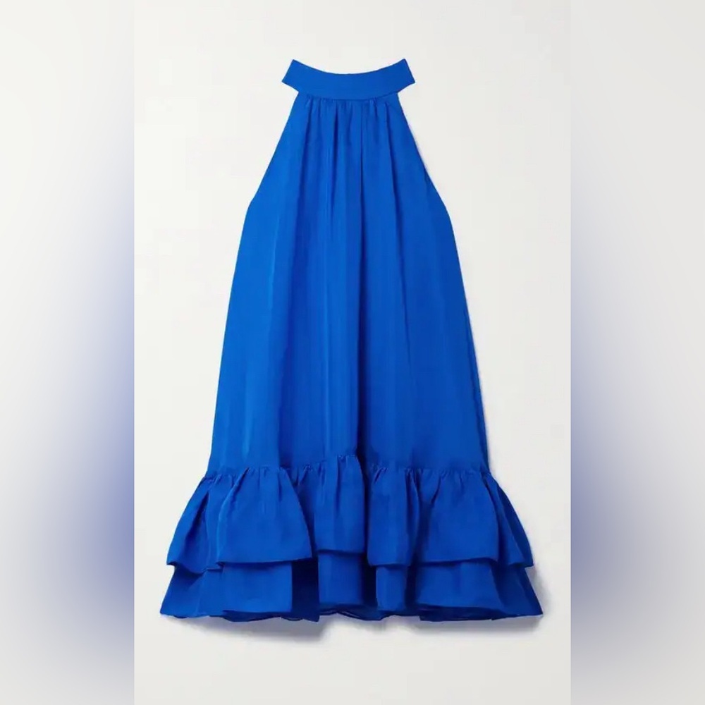 Alice + Olivia Enra Ruffled Crepe De Chine Mini Dress in Blue